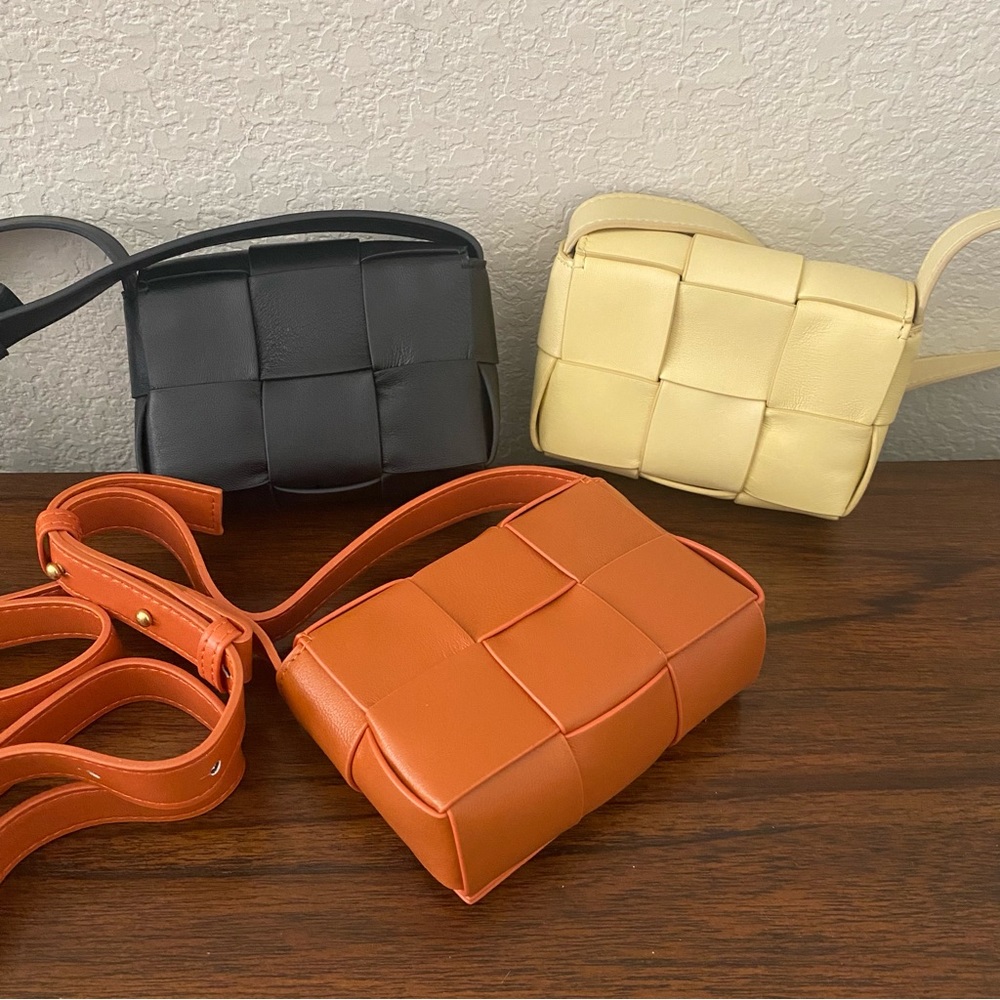 Micro 4.75" Intrecciato Weave Cassette Bag Lambskin Leather Crossbody Purse S3